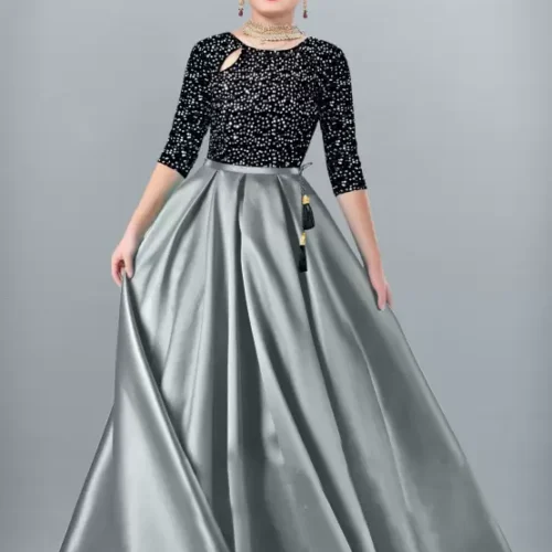 Girls Lehenga Choli Party Wear Embellished Lehenga Choli  (Grey, Pack of 1)