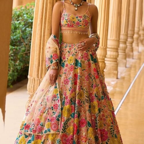 Multicolor Sequin Embroidered Faux Georgette Lehenga Set