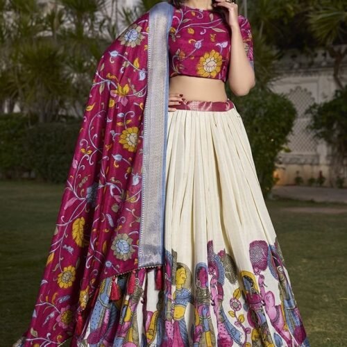 Off White Zari Embroidered Jacquard Silk Lehenga Set