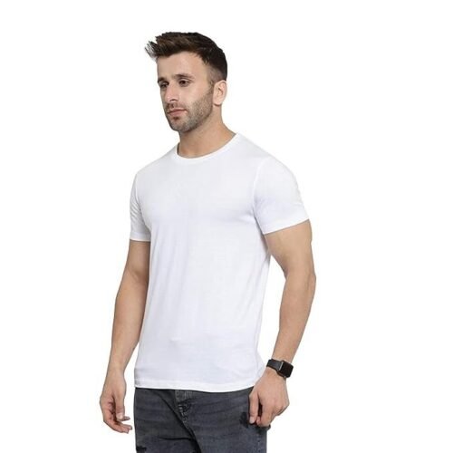 Men's Plain Black Polyster Lycra T-Shirt, Crew Neck