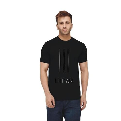 Men's Black T-Shirt with Vertical Line Design, 100% Polyster
