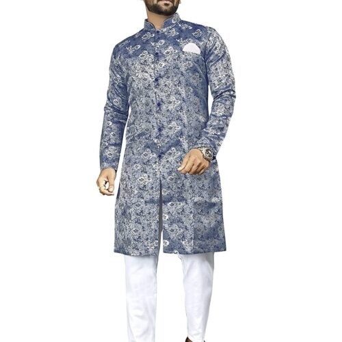 Mens Ethnic Wear Blue Kurta Pajama Sherwani Set
