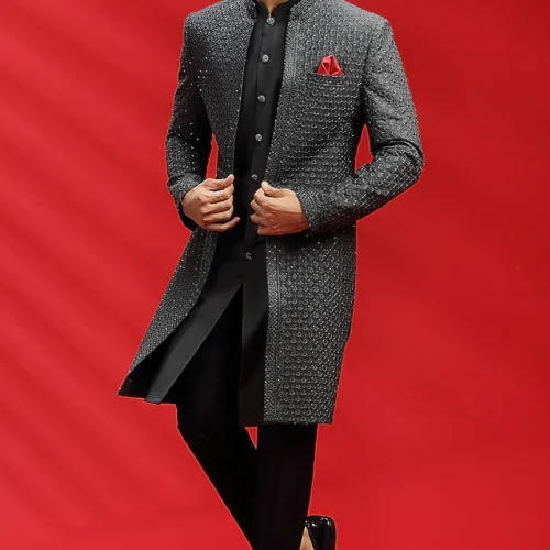 Charcoal Embroidered Indowestern Set