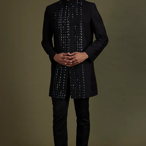 Black Embroidered Sherwani Set