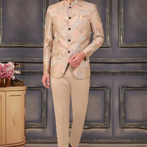 Brocade Jodhpuri Set in Beige