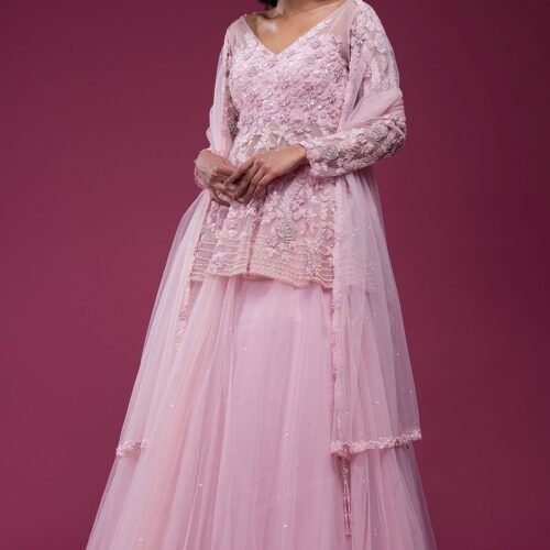 Light Pink Sequins Embroidered Net Designer Lehenga
