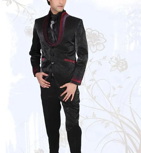 Plain Art Silk Blazer Suit in Black