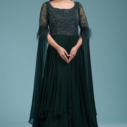 Pine Grove Green Sequins Embroidered Georgette Indowestern Gowns
