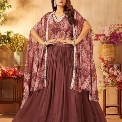 Rose Brown Sequins Embroidered Crepe Party Wear Lehenga