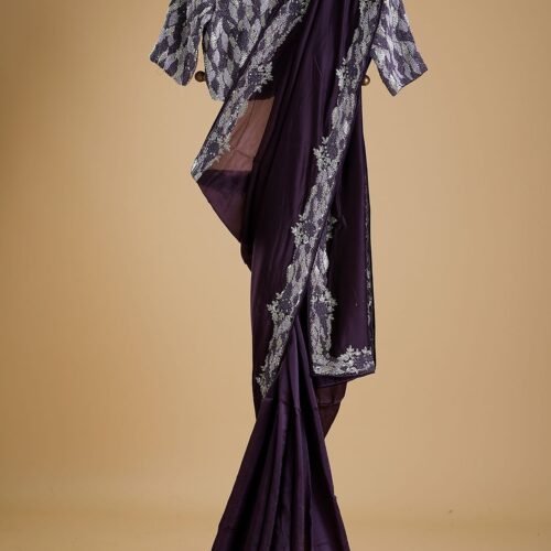 Dark Purple Cutdana Embroidered Abuthai Silk Saree