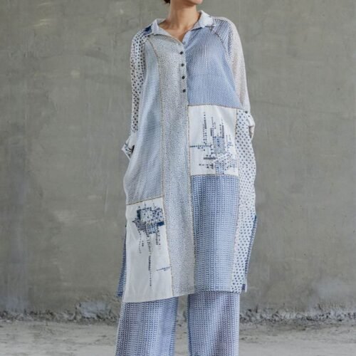 Blue Shibui Raglan Sleeve Kurta In Chanderi