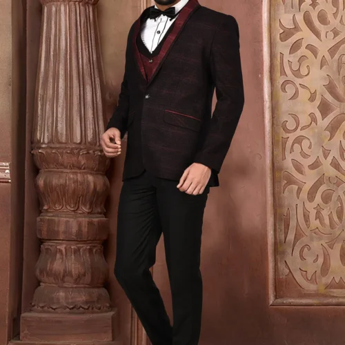 Woven Acrylic Cotton Tuxedo in Maroon and Black