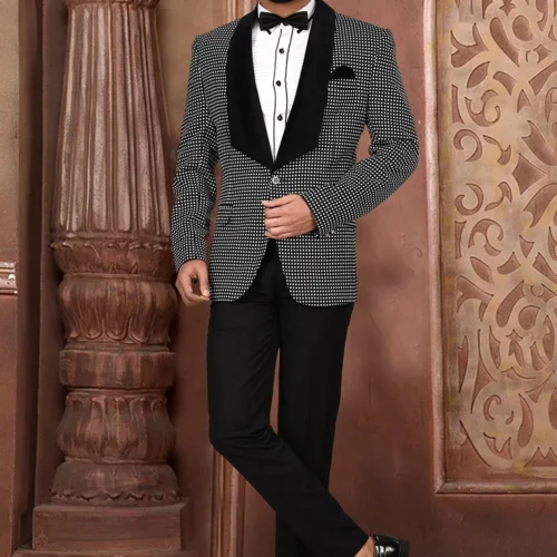 Woven Art Silk Tuxedo in Black and White